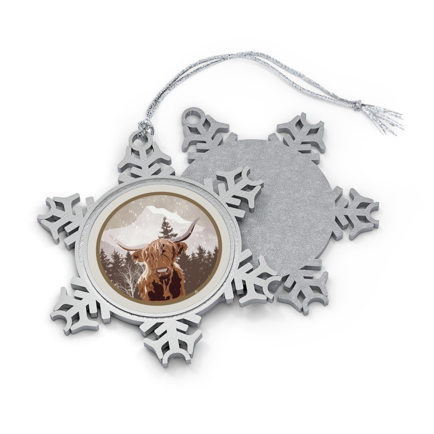 Pewter Snowflake Ornament - Highlander Cow
