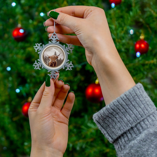 Pewter Snowflake Ornament - Highlander Cow