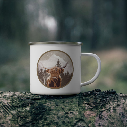 Highlander Cow Enamel Camping Mug